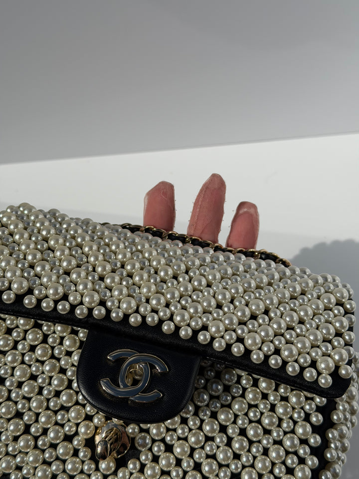 Chanel 19S Pearl Embellished Mini Rectangular Flap Bag