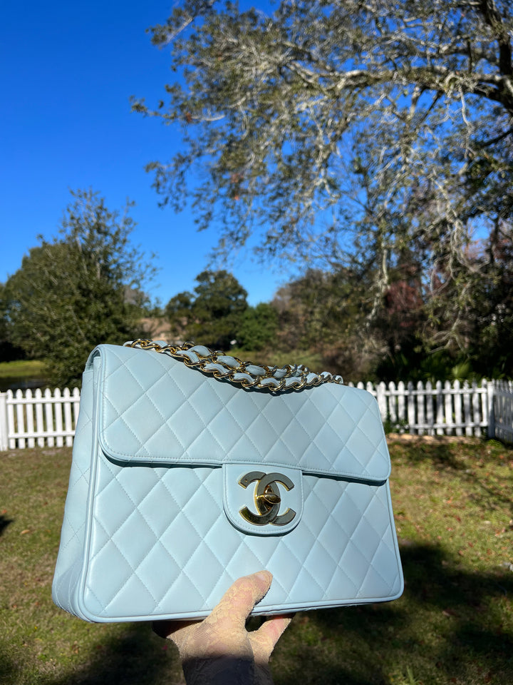 Chanel Baby Blue Maxi Lambskin Flap Bag