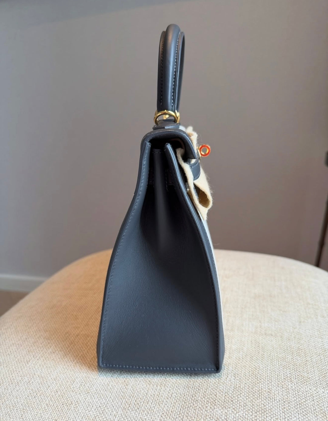 Hermès Limited Edition Ardoise Swift and Ecru Toile Kelly 25 Sellier Gold Hardware 2025