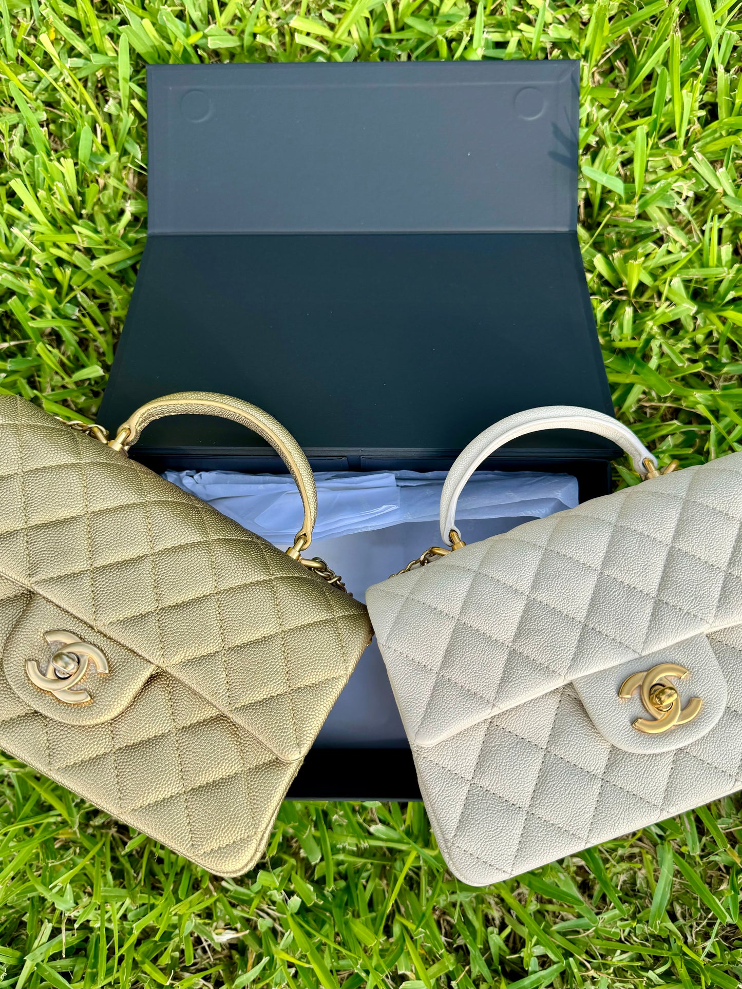 Chanel 21S Mini Light Beige Caviar Top Handle