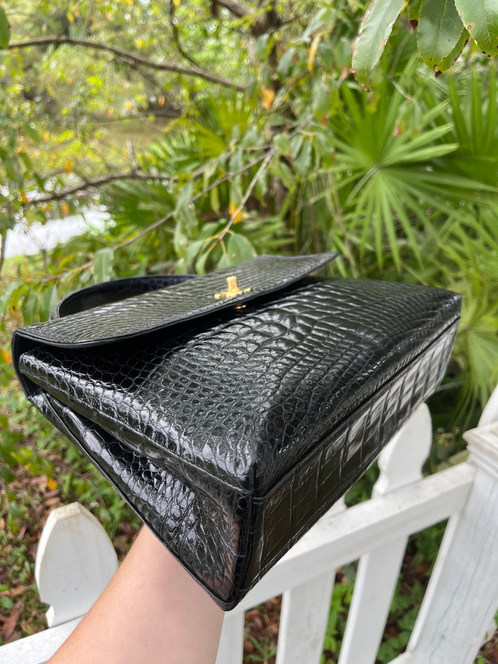 Chanel Vintage Large Crocodile Top Handle Flap Bag