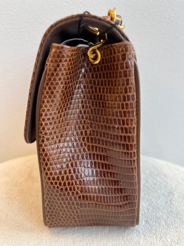 Chanel Brown Vintage Lizard Mini Square Flap Bag 1986