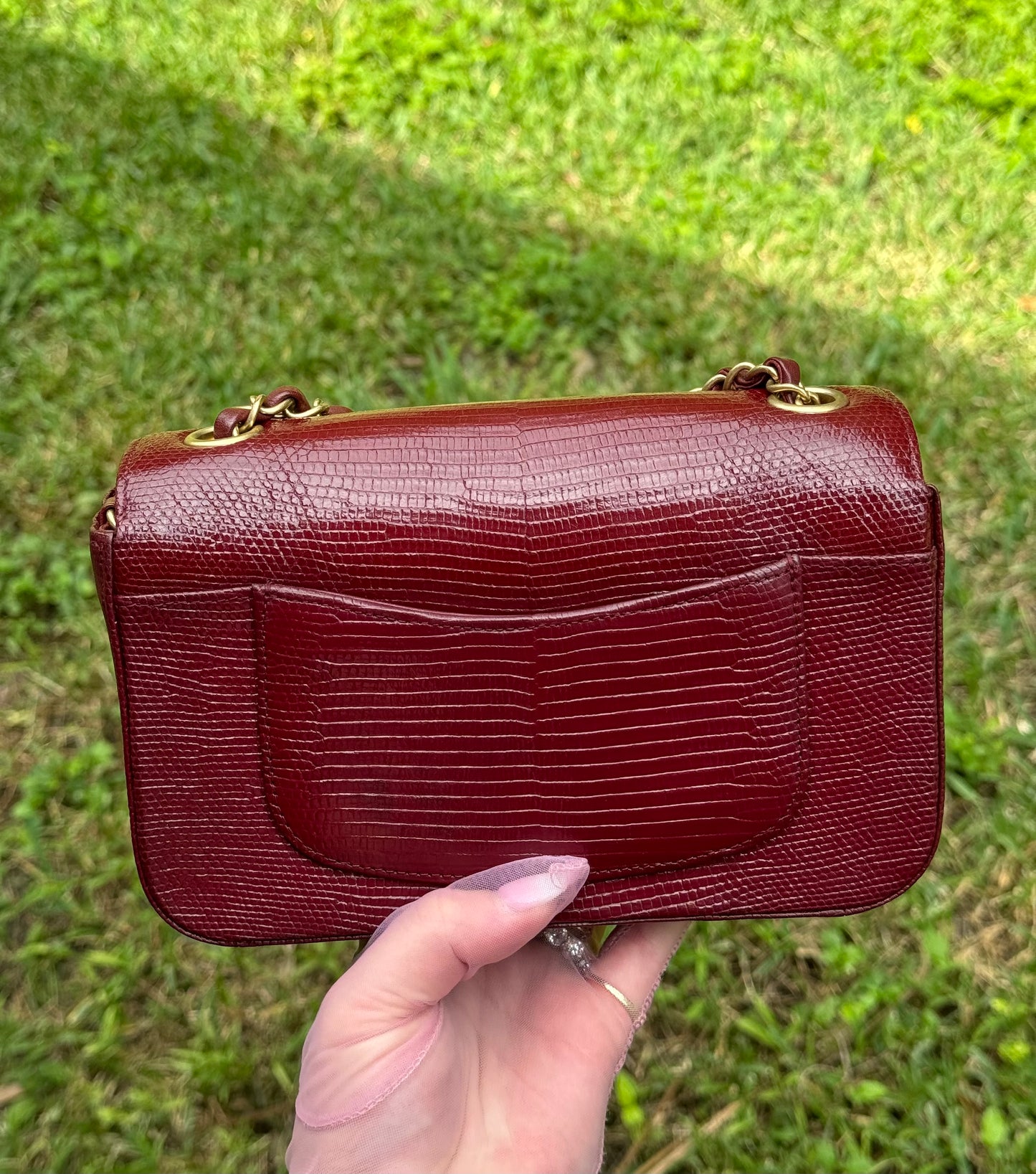 Chanel Burgundy Lizard Mini Rectangular Flap Bag