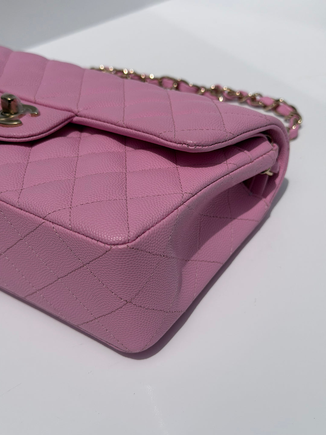 Chanel Small Classic Double Flap Caviar Pink Light Gold Hardware 2023