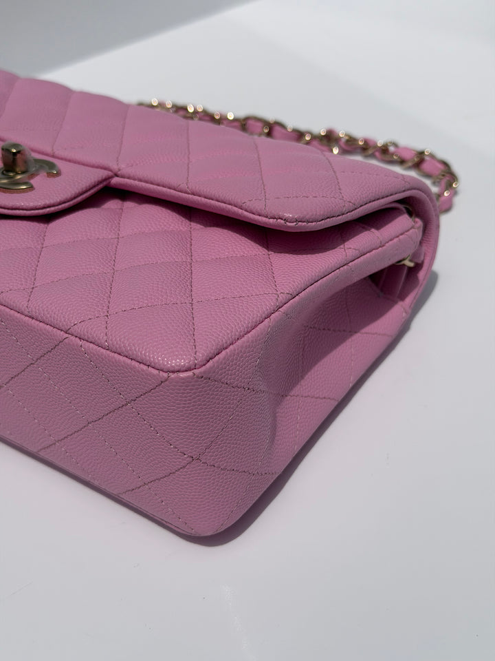 Chanel Small Classic Double Flap Caviar Pink Light Gold Hardware 2023