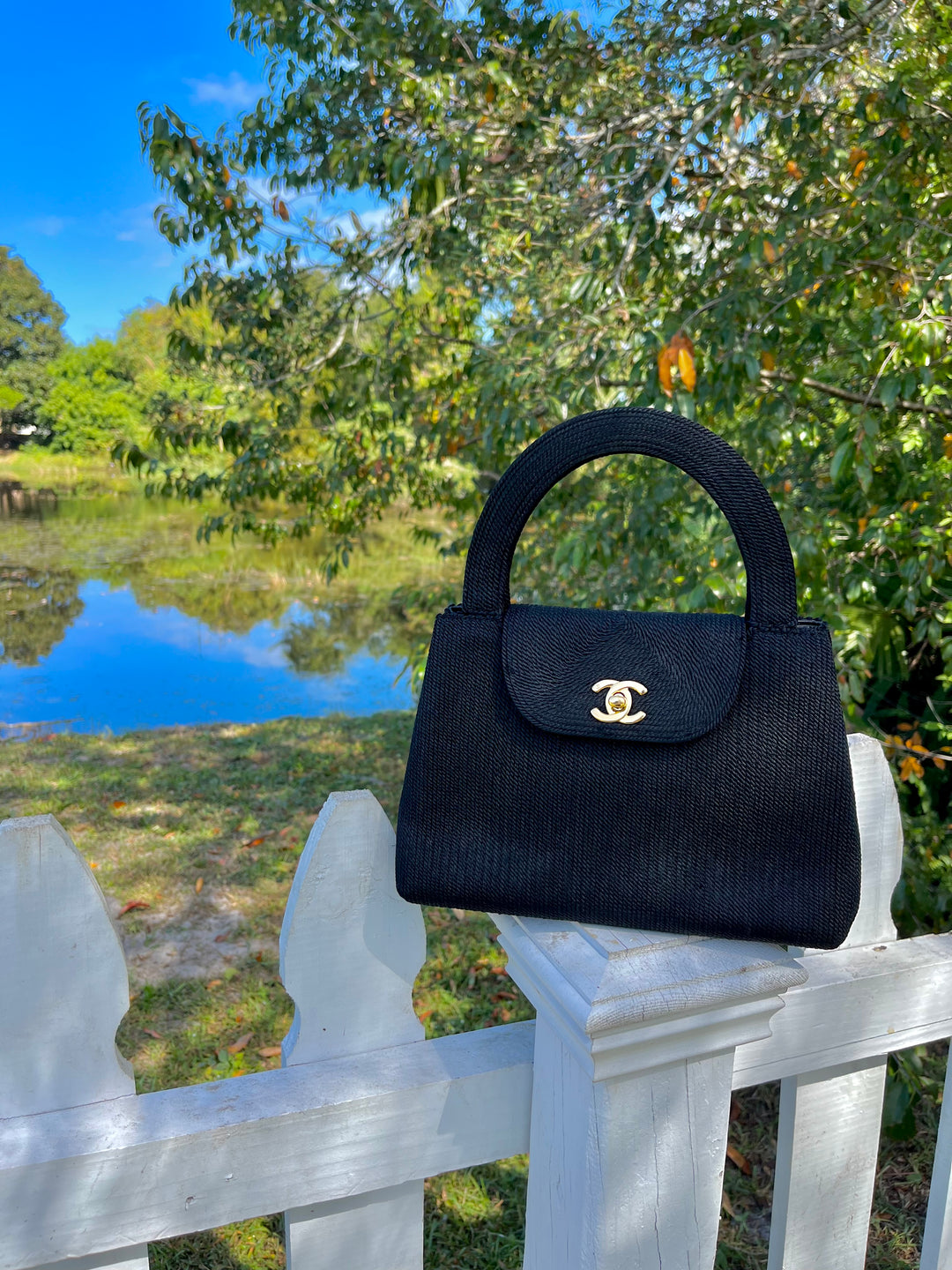 Chanel Vintage Medium Black Rope Kelly Top Handle