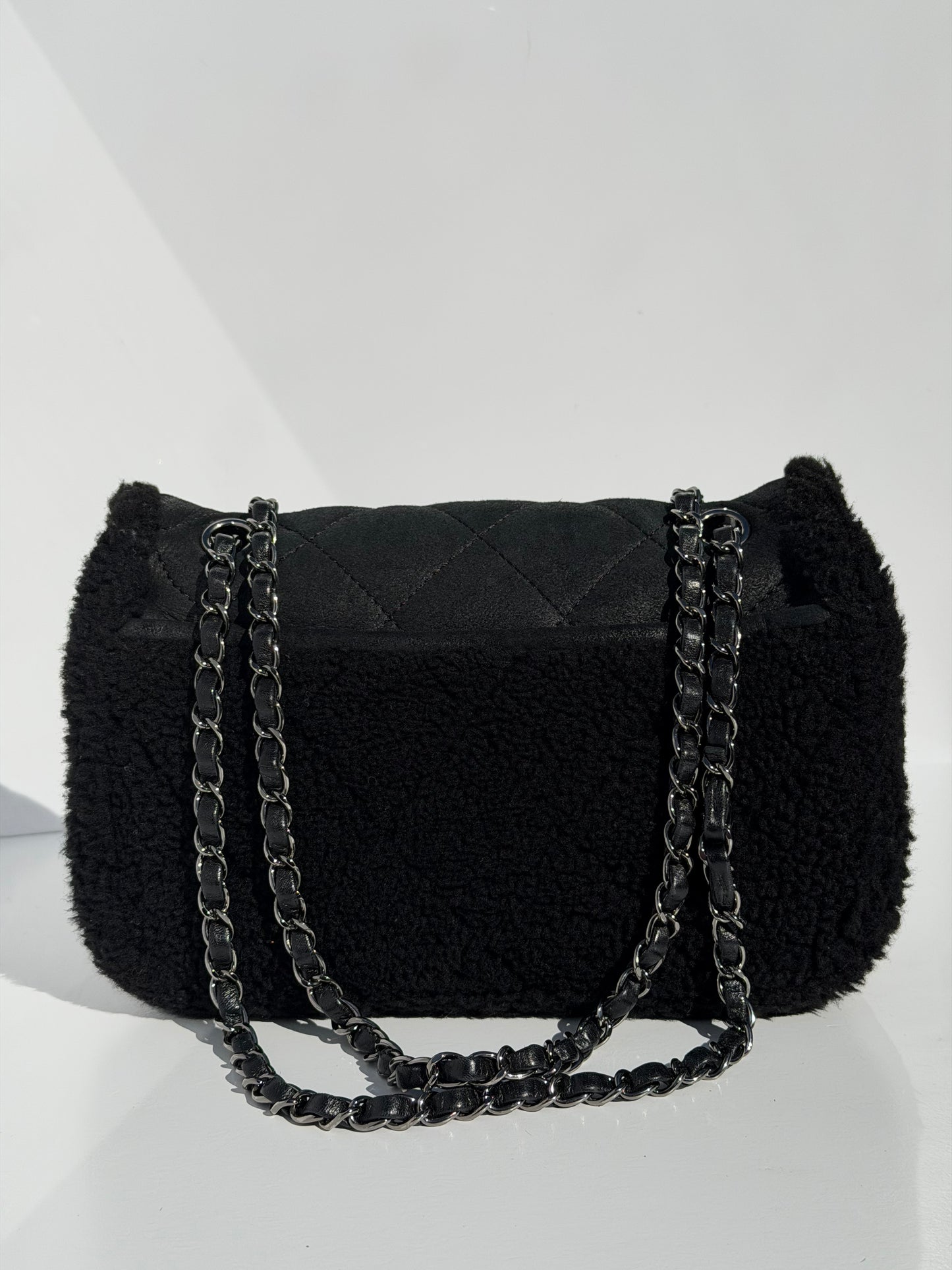 Chanel Medium Black Shearling Coco Neige Flap