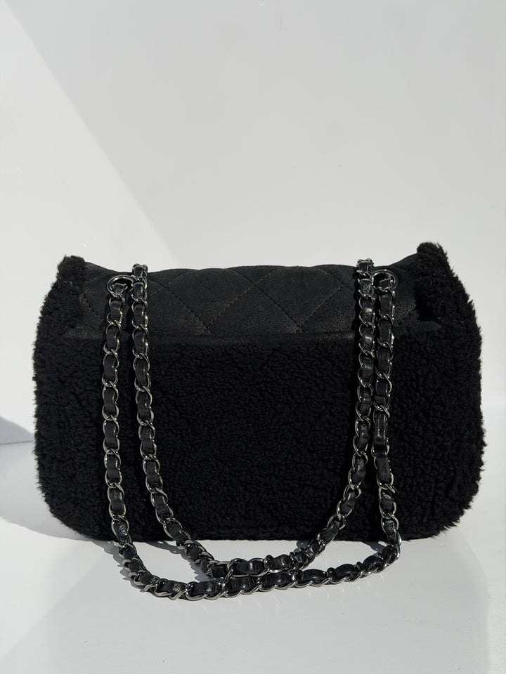 Chanel Medium Black Shearling Coco Neige Flap