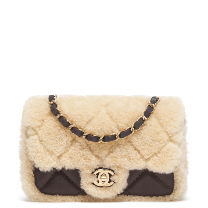 Chanel 25K Brown Mini Shearling Flap Bag