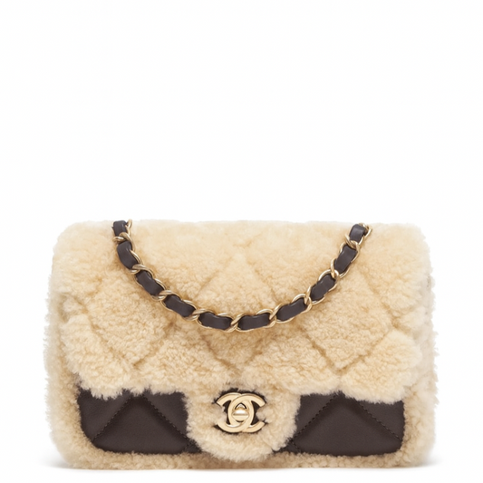 Chanel 25K Brown Mini Shearling Flap Bag