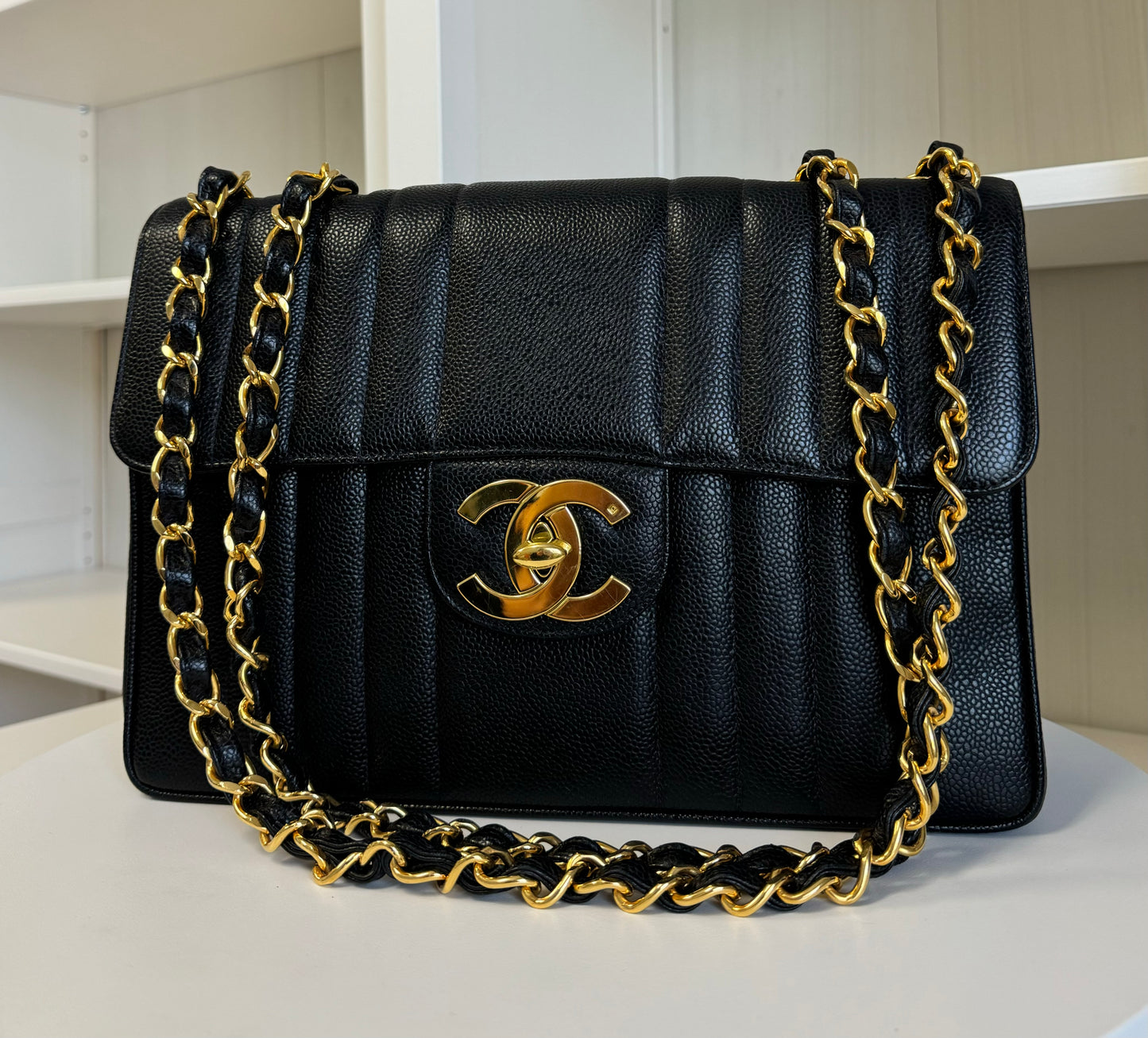 CHANEL VINTAGE BLACK CAVIAR MADEMOISELLE JUMBO CLASSIC FLAP BAG