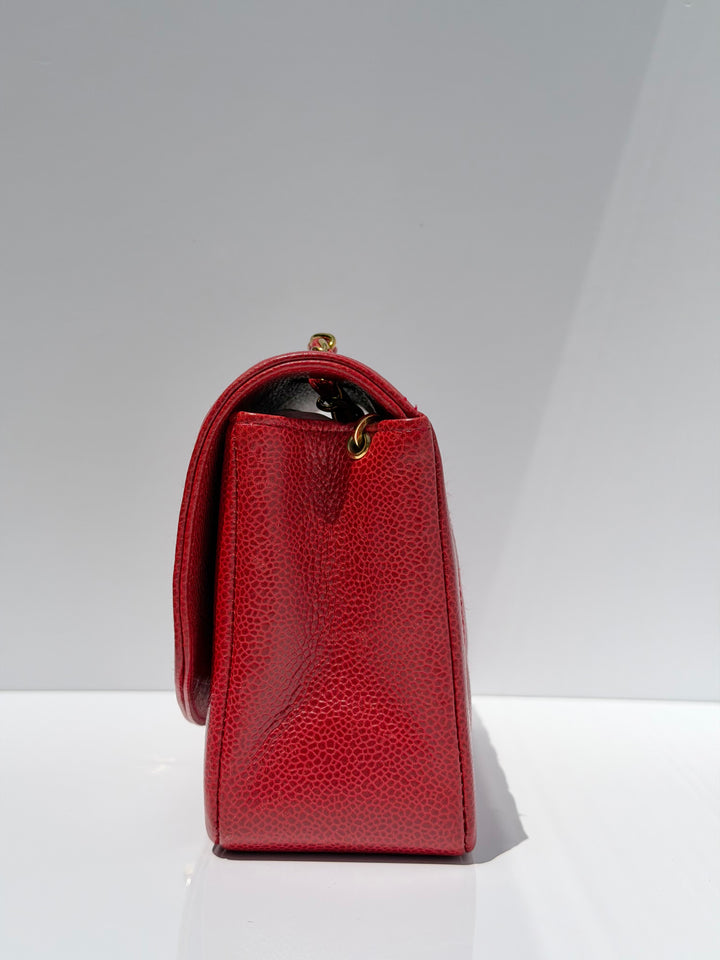 Chanel Small Diana Flap Bag Caviar Red 24K Plated Gold Hardware 1994