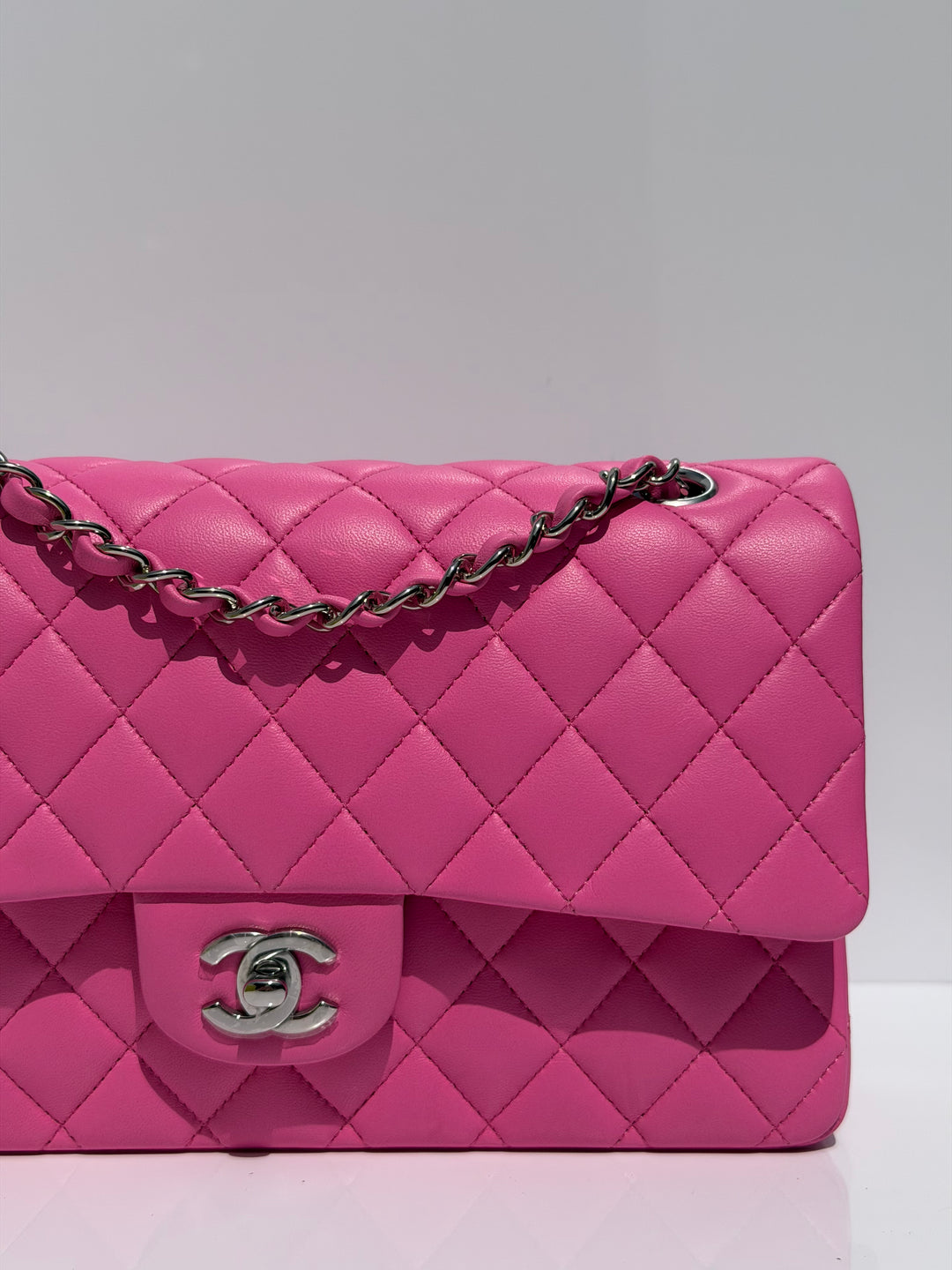 Chanel 21S Medium Classic Flap Lambskin Pink Silver Hardware