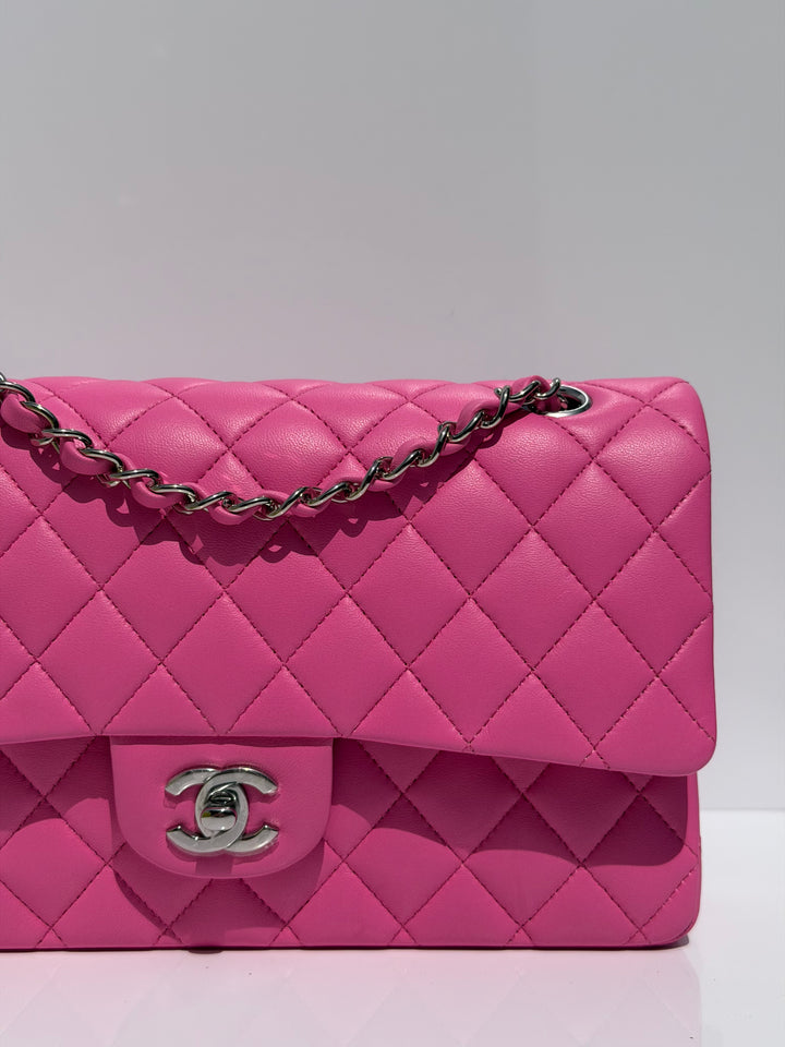 Chanel 21S Medium Classic Flap Lambskin Pink Silver Hardware