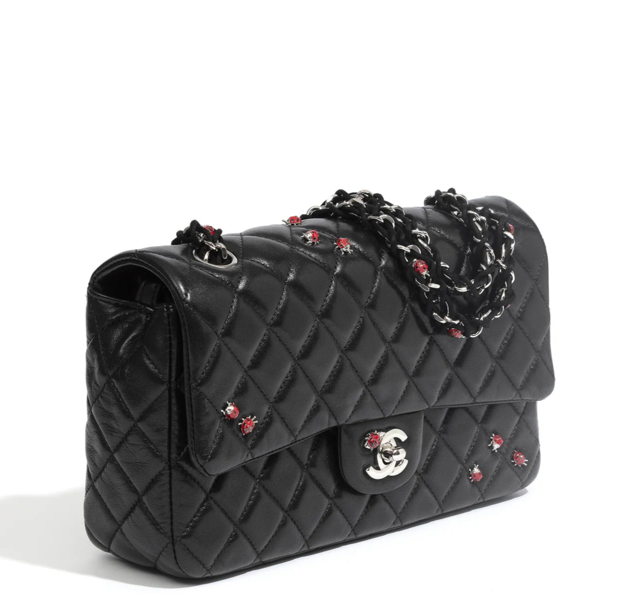 Chanel 2011 Black Ladybug Medium Lambskin Flap Bag