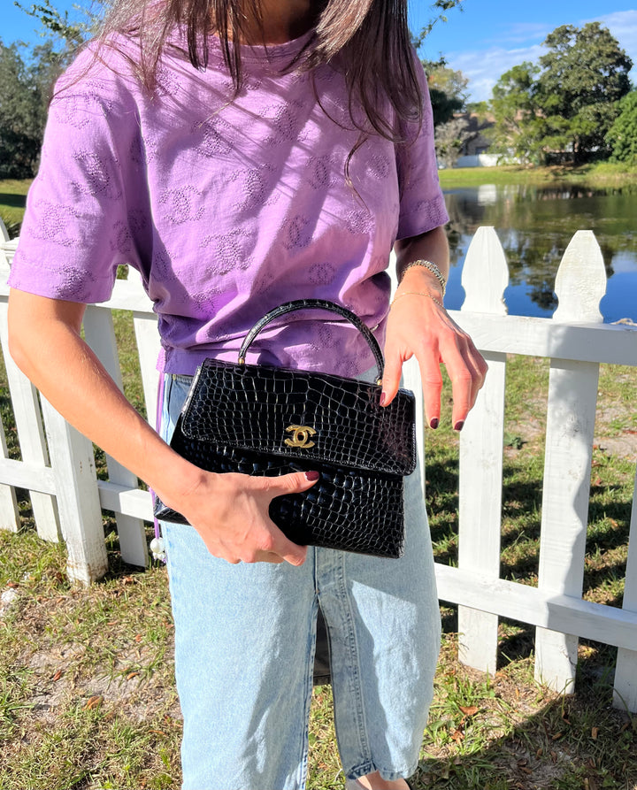 Chanel Vintage Small Crocodile Top Handle Flap Bag