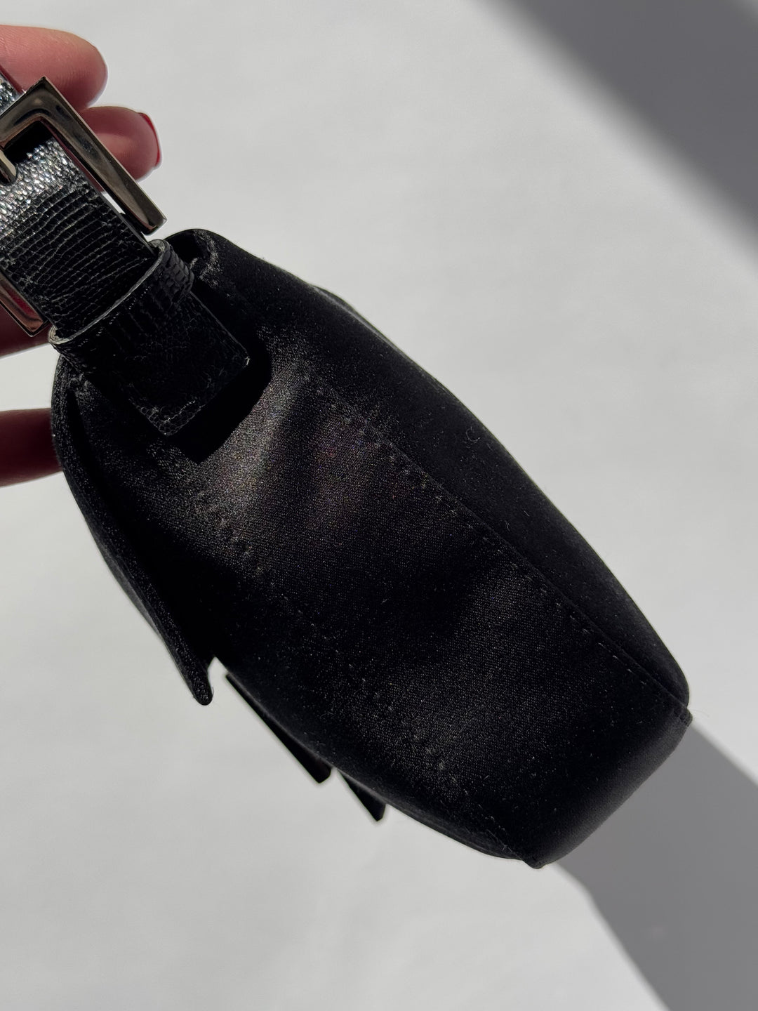 Fendi Black Satin Crystal Baguette With Lizard Trim