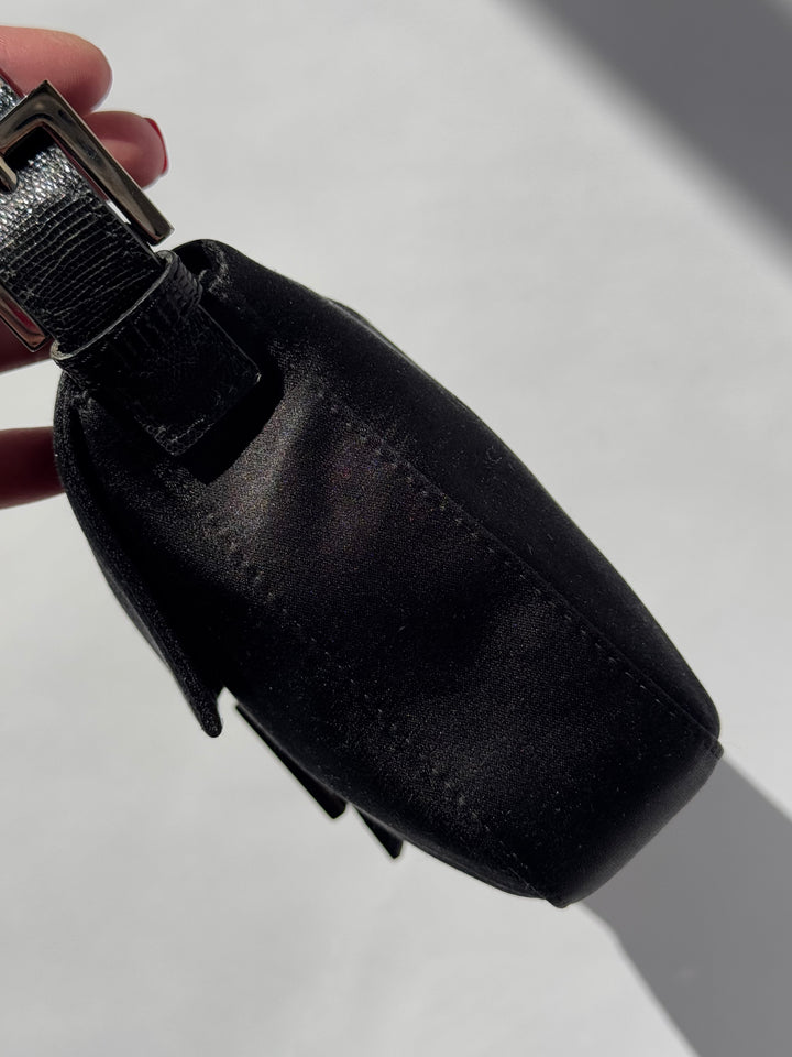 Fendi Black Satin Crystal Baguette With Lizard Trim