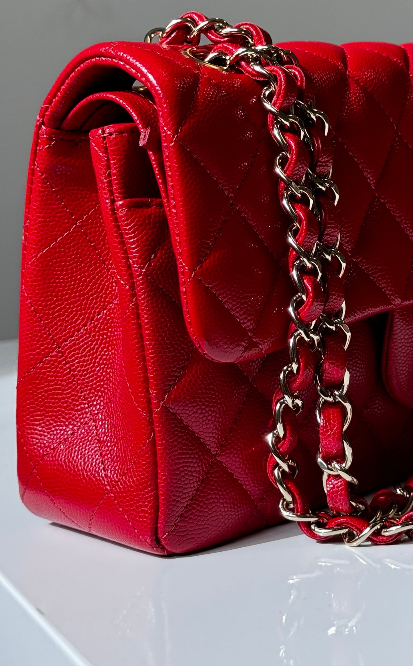 Chanel 19b Small Red Caviar Double Flap Bag