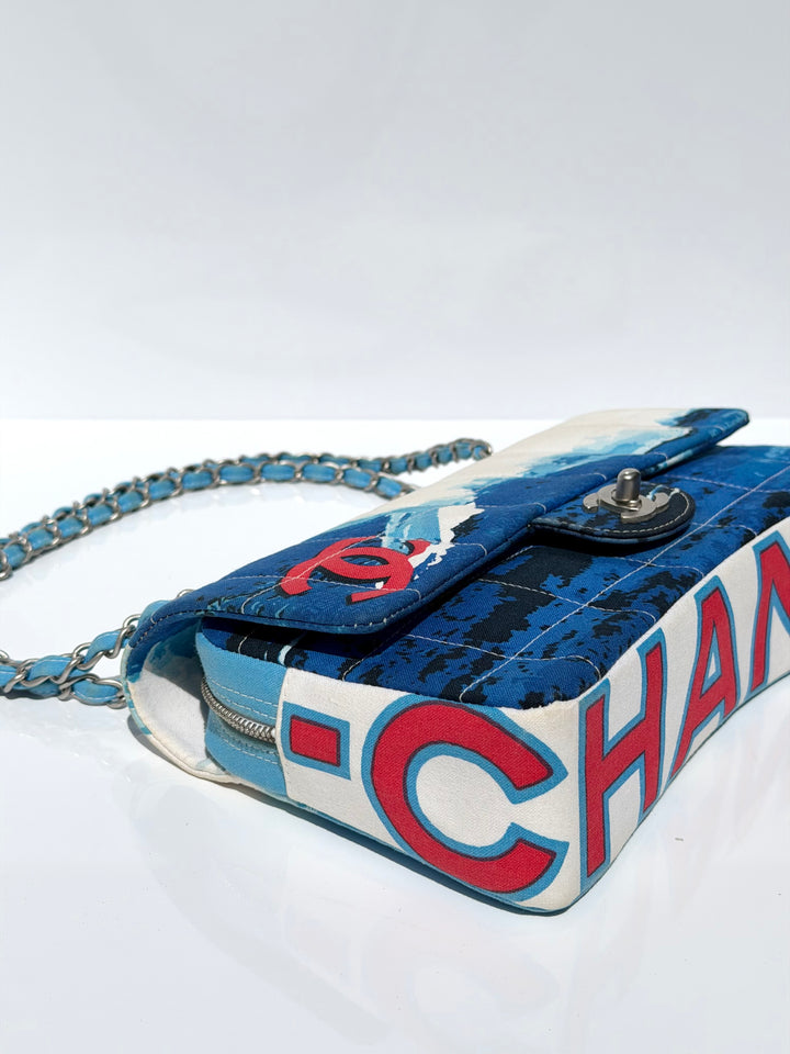 Chanel Surf Line Choco Bar Flap Blue Canvas Silver Hardware 2002 (Copy)