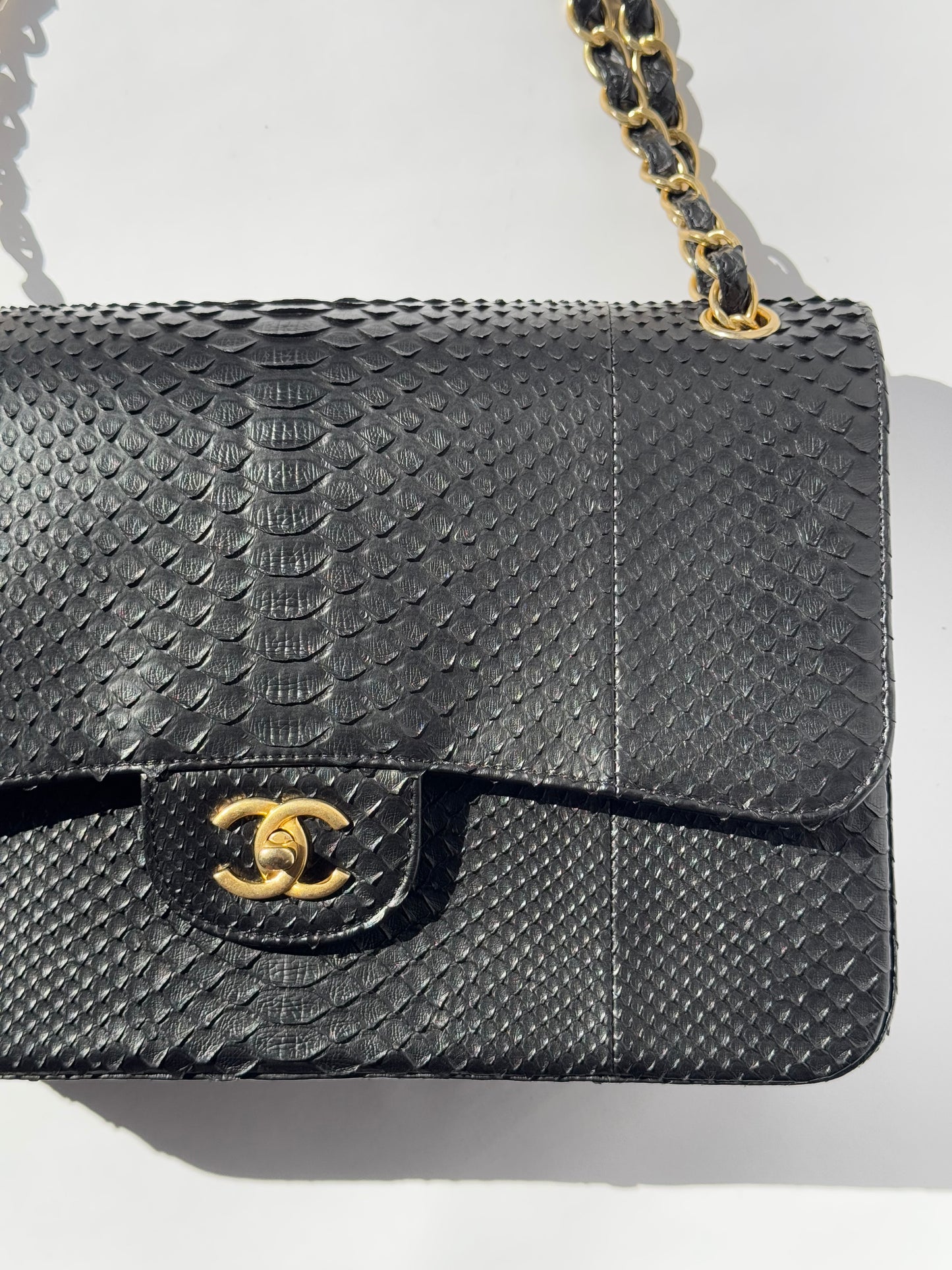 Chanel Jumbo Black Python Double Flap