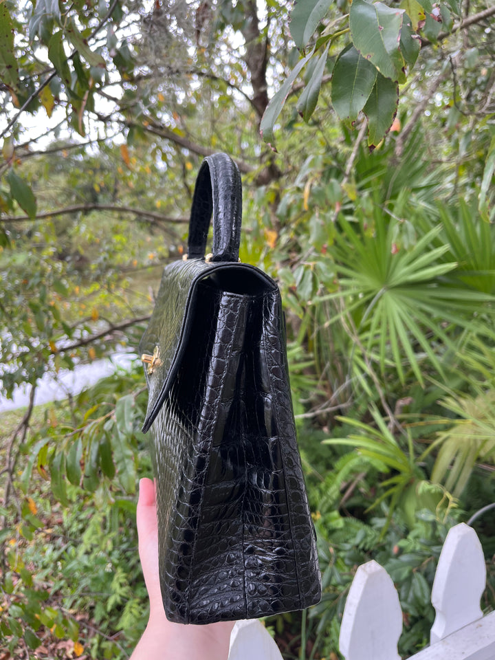 Chanel Vintage Large Crocodile Top Handle Flap Bag