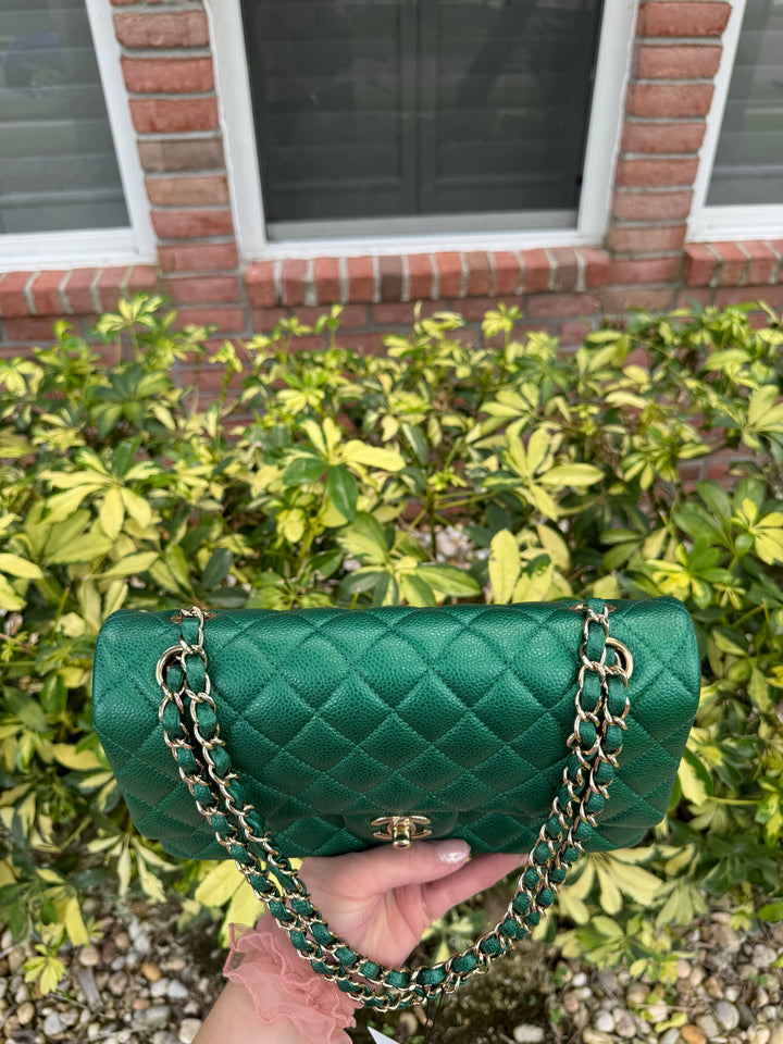 Chanel Classic Medium Double Flap Emerald Green Caviar Gold Hardware 2018