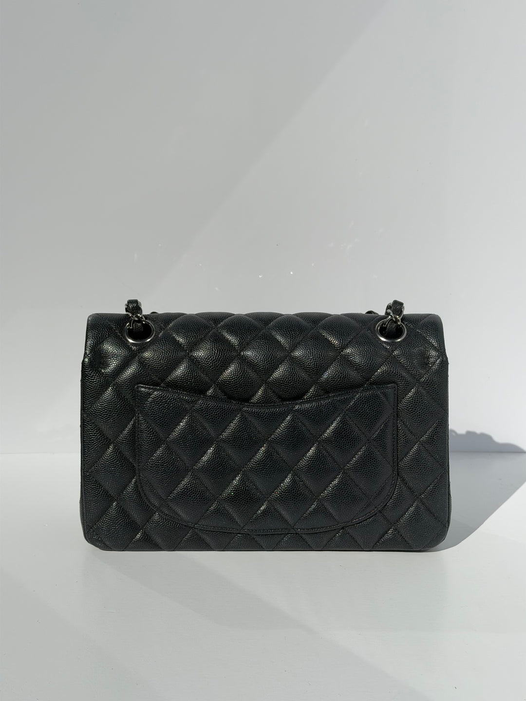 Chanel 18C Black Iridescent Small Caviar Double Flap Bag