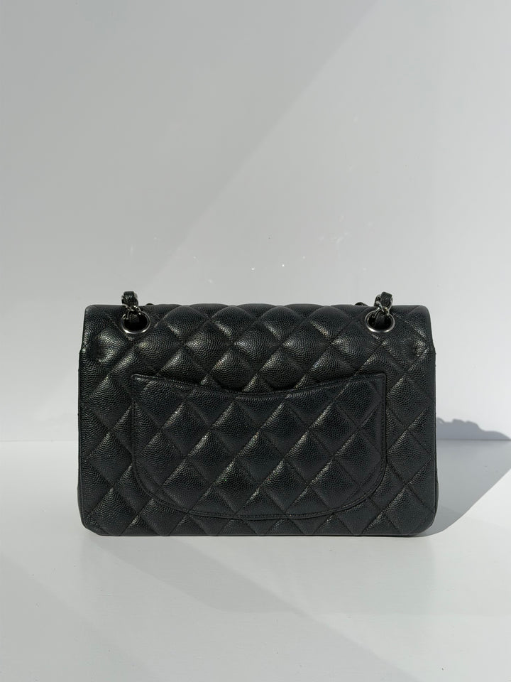 Chanel 18C Black Iridescent Small Caviar Double Flap Bag