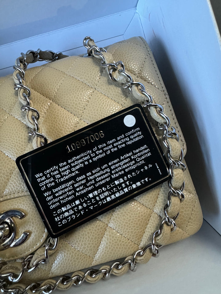 Chanel 2003 Beige Medium Caviar Classic Flap