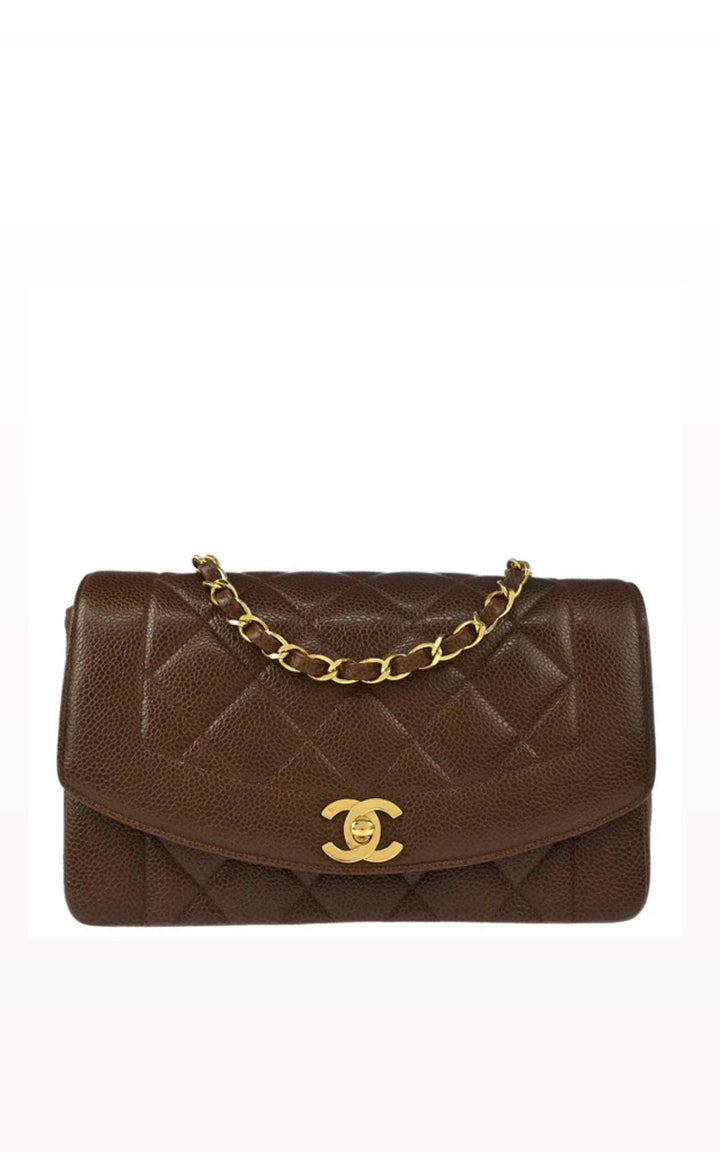 Chanel Small Diana Flap Bag Caviar Brown 24K Plated Gold Hardware 1994