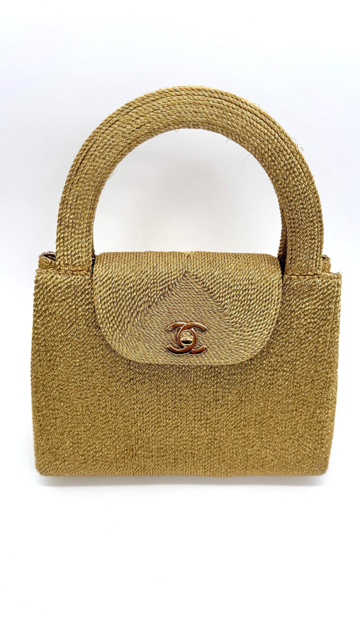 Chanel RARE 1998 Gold Silk Woven Small Kelly