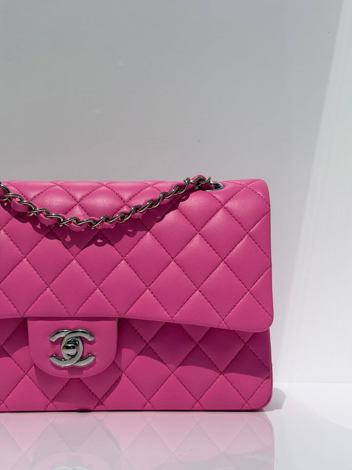Chanel 21S Medium Classic Flap Lambskin Pink Silver Hardware