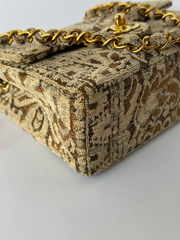 Chanel 1991 Bronze Metallic Brocade Vintage Mini Square Flap Bag
