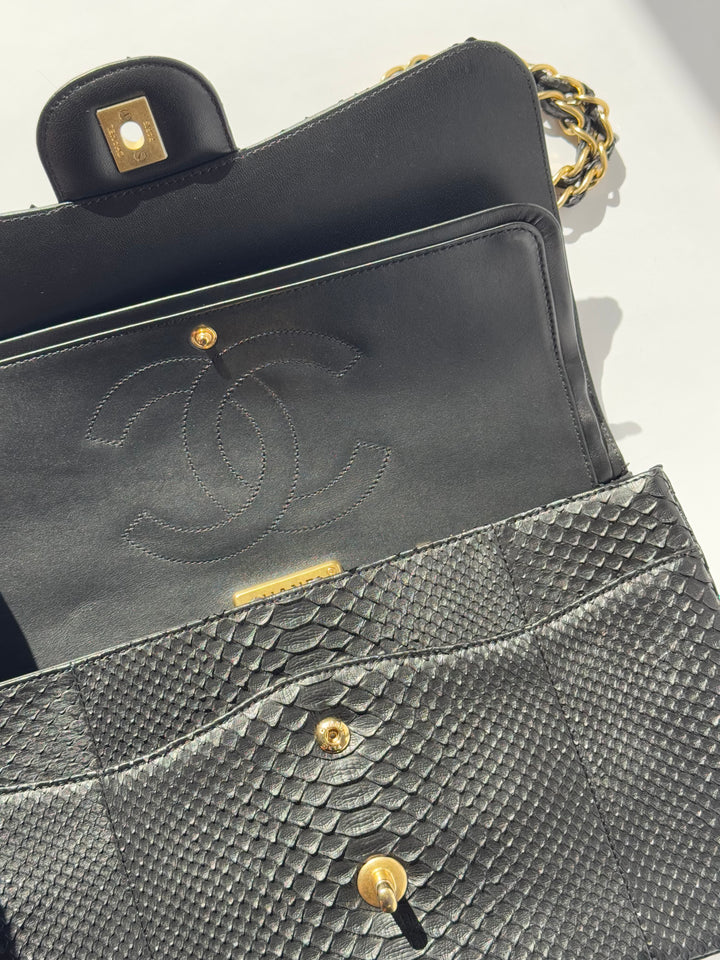 Chanel Jumbo Black Python Double Flap