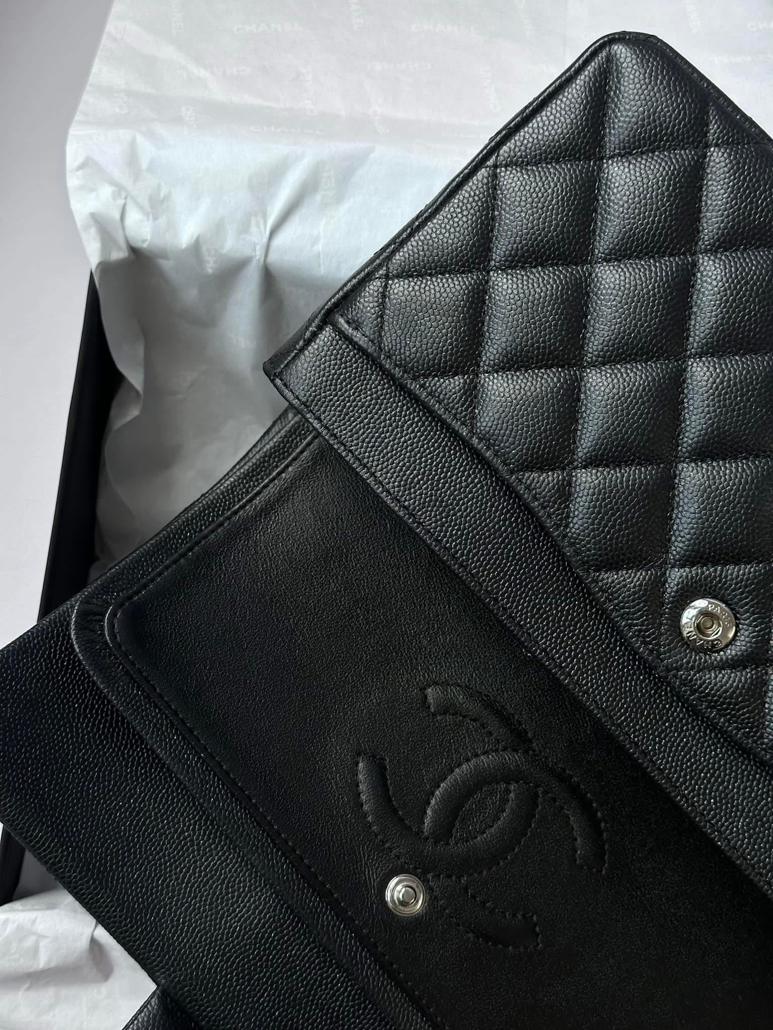 Chanel 18C Small Black Caviar Iridescent Classic Flap Bag + RHW