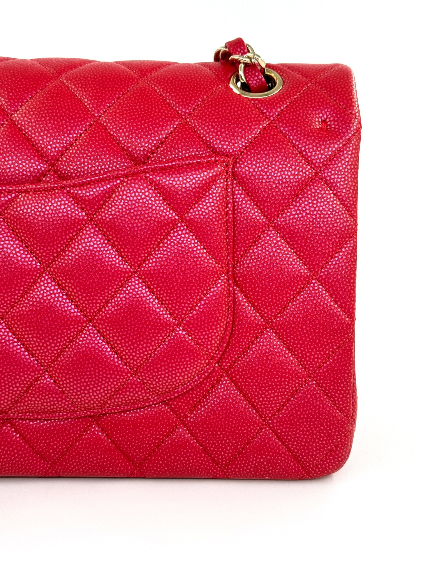 Chanel 21S Red Iridescent Medium Caviar Flap Bag