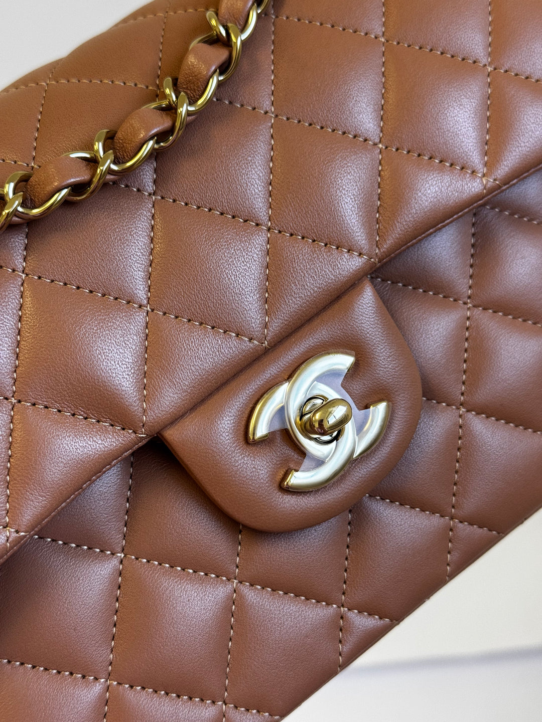 Chanel 22S Small Caramel Lambskin Classic Flap Bag + LGHW