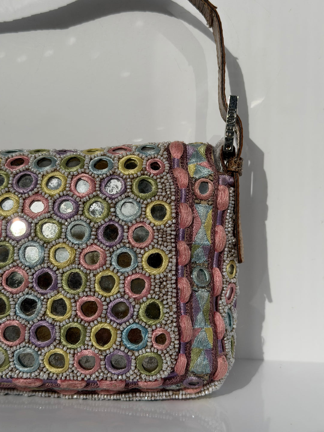 Fendi Baguette Mirror Specchietti Bag Multicolor Silk Embroidery & Beading Lizard Trim 2009