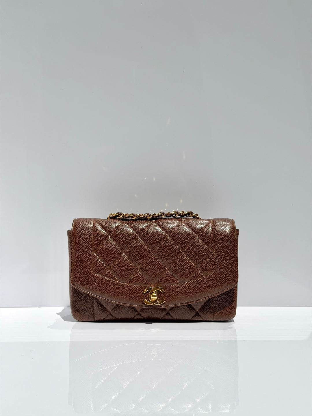 Chanel Small Diana Flap Bag Caviar Brown 24K Plated Gold Hardware 1994