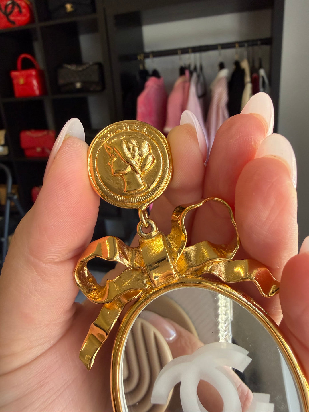 Chanel Mirror Drop Earrings Gold Plated 1990–2000