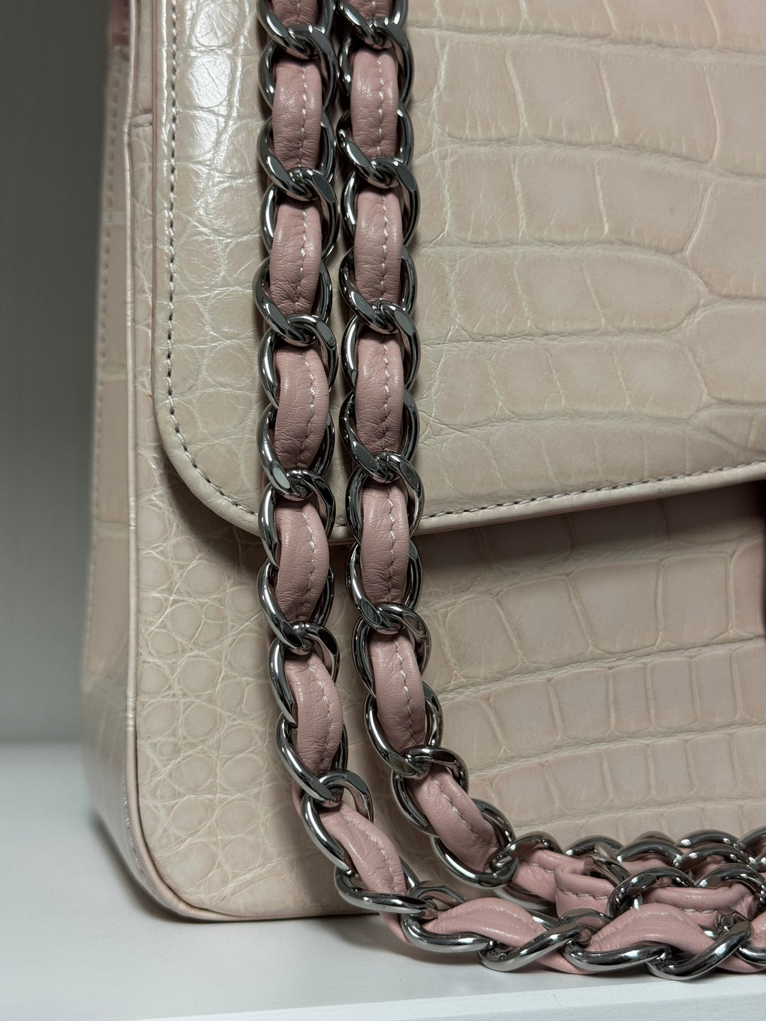 Chanel Jumbo Pink Alligator Double Flap Bag
