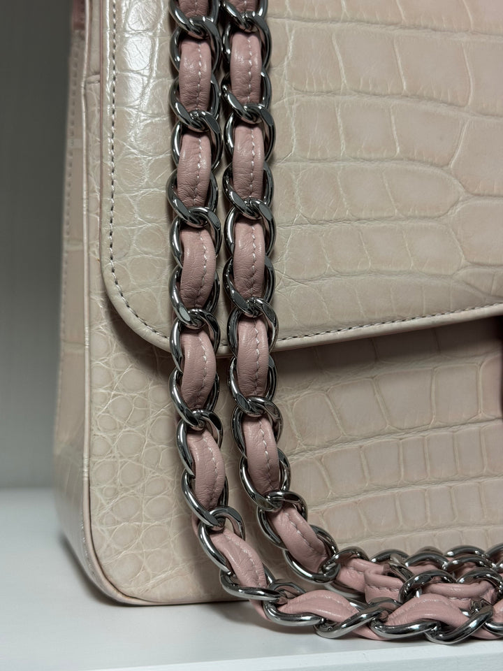 Chanel Jumbo Pink Alligator Double Flap Bag