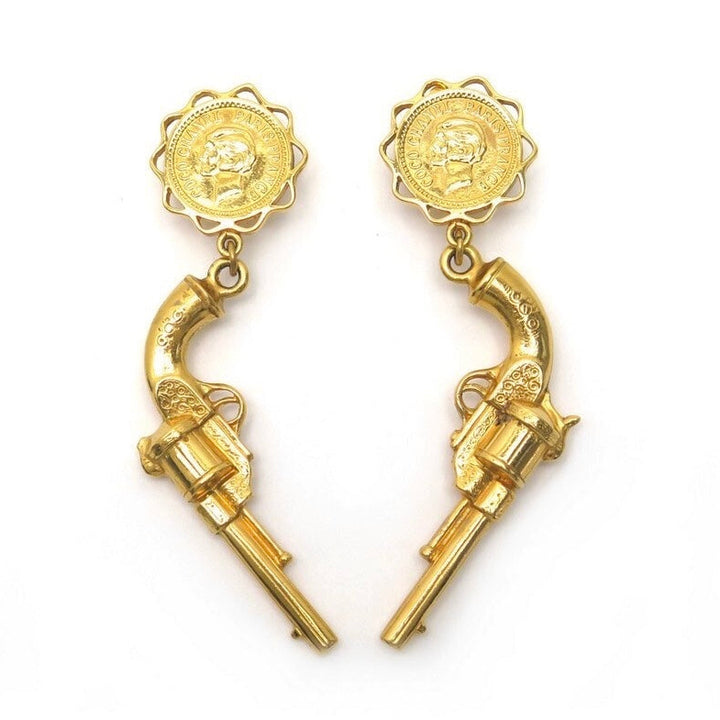 Chanel Pistol Clip-On Earrings Gold Tone 1980s