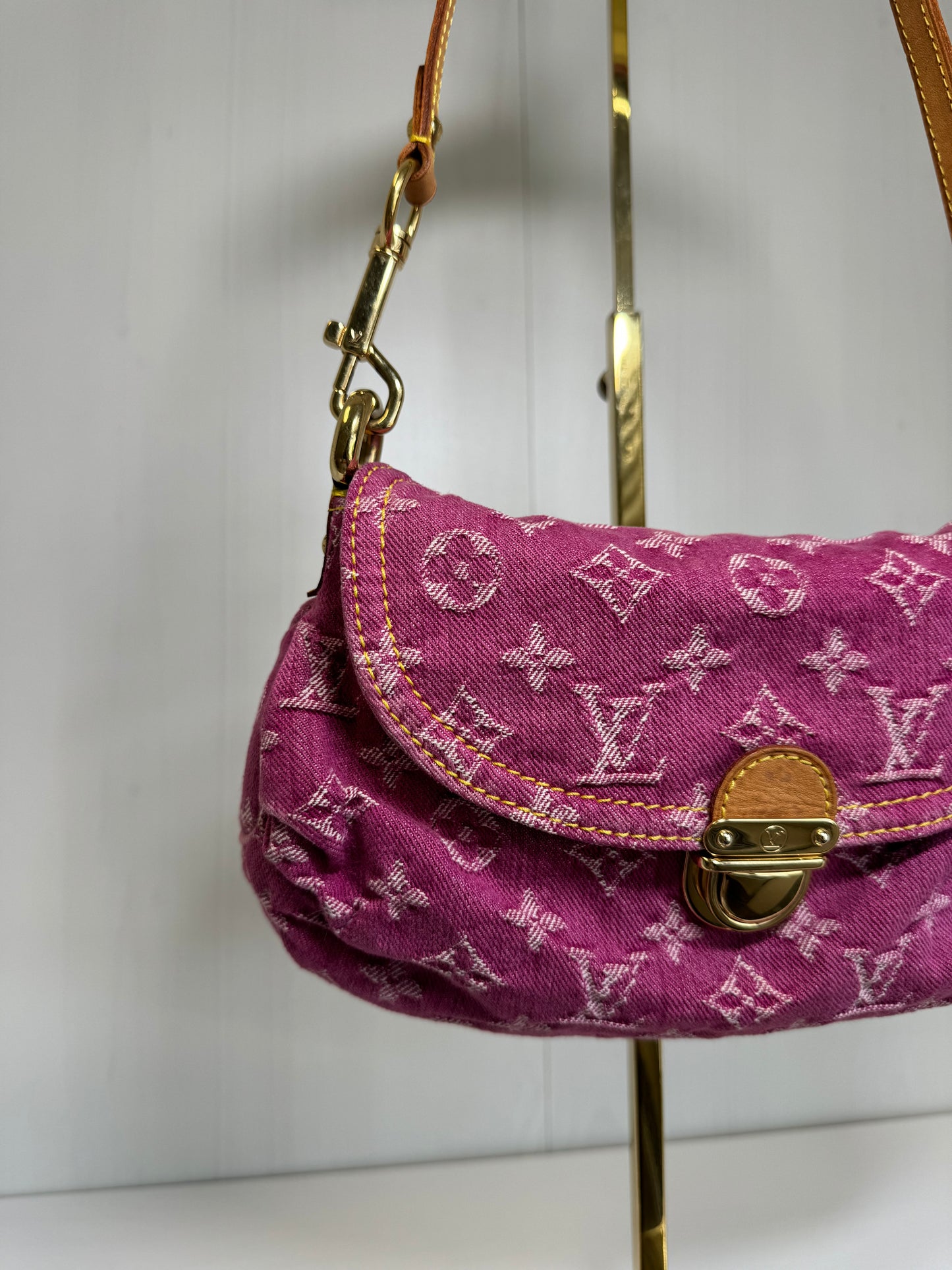 Louis Vuitton Pink Monogram Denim Mini Pleaty + Coin Pouch