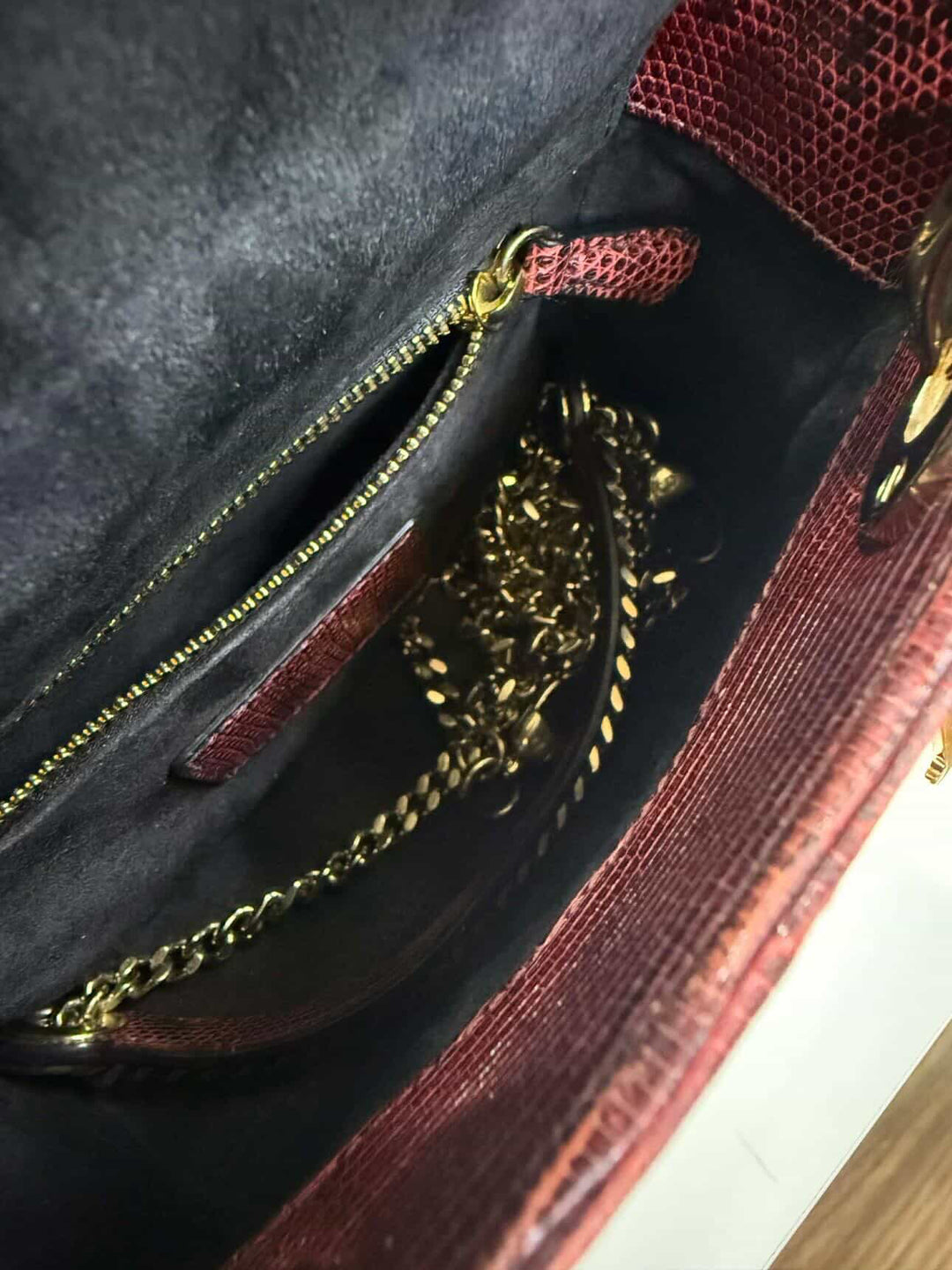 Christian Dior Lady Dior Mini Top Handle Lizard Burgundy Gold Hardware