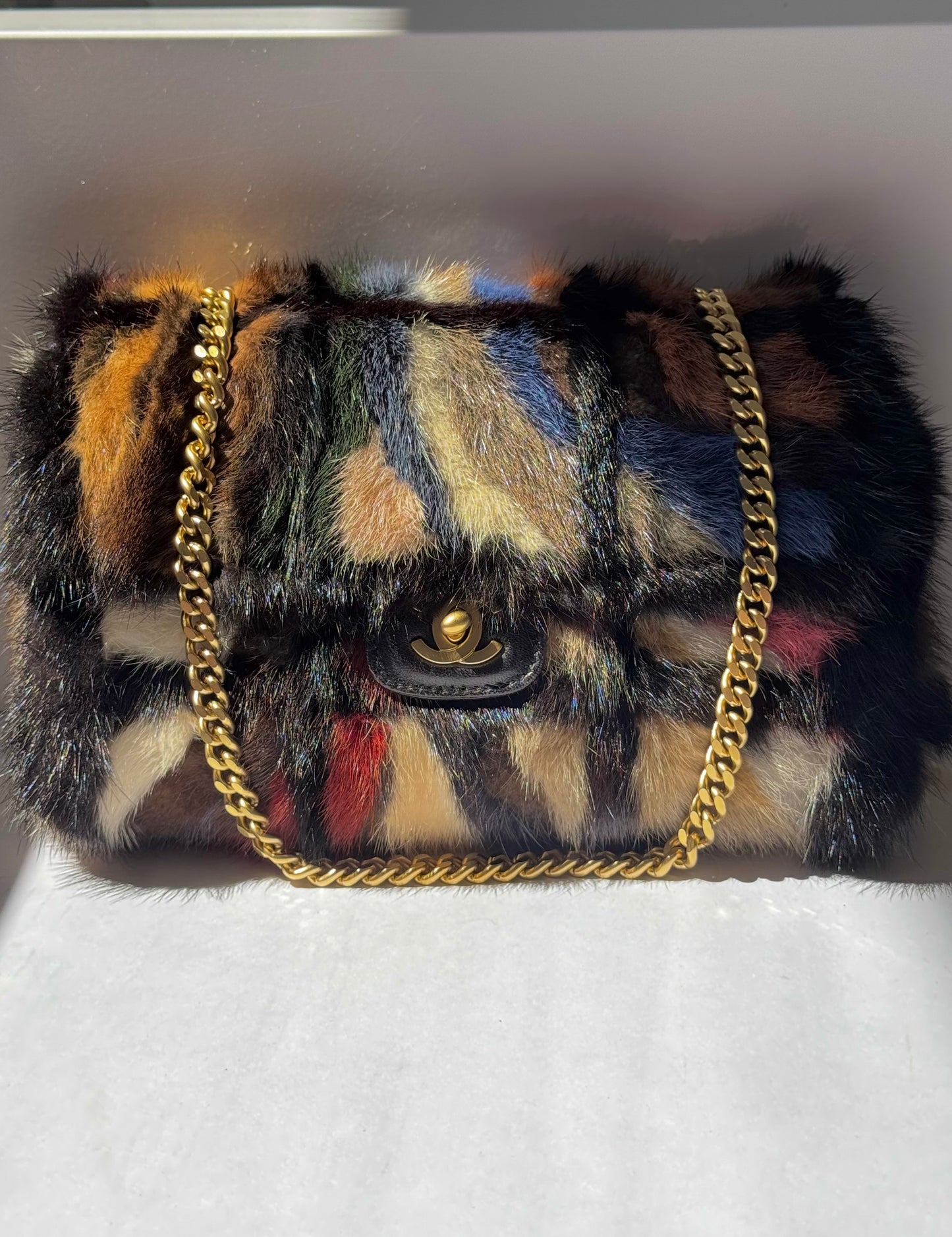 Chanel Multicolor Medium Mink Fur Single Flap Bag