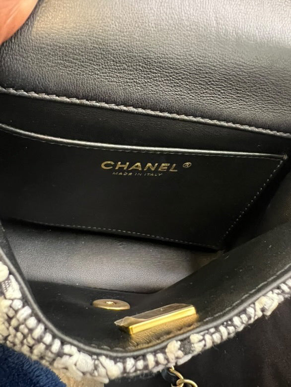 Chanel Black & White Mini Tweed Pearl Flap Bag