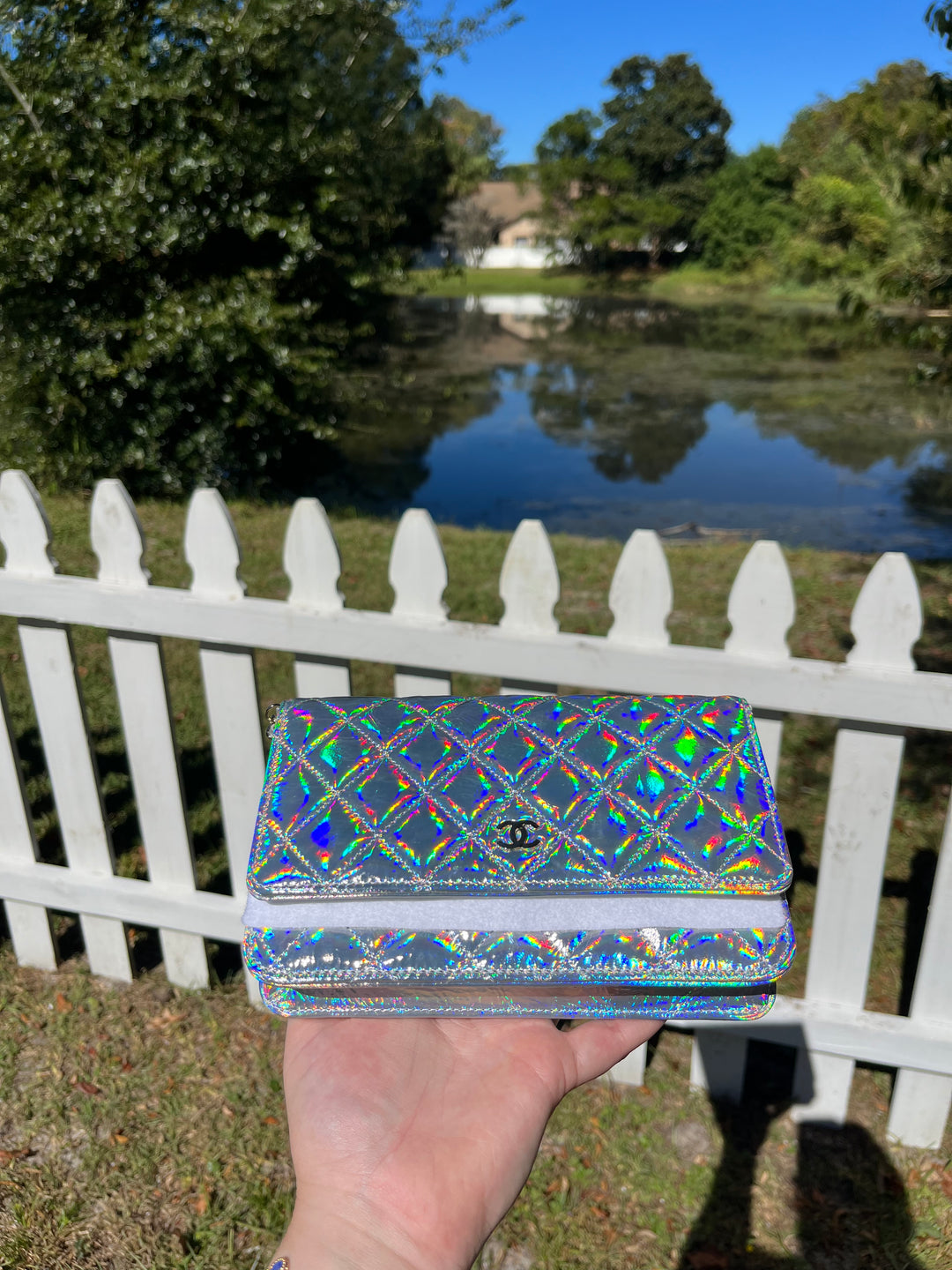 Chanel 21S Silver Hologram Iridescent WOC