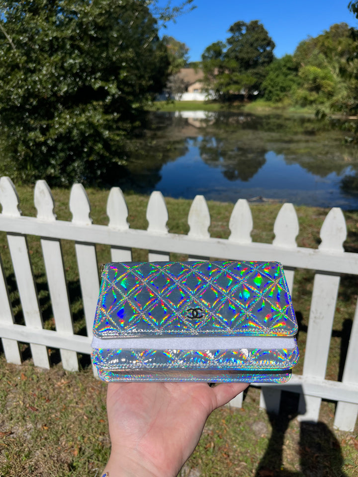 Chanel 21S Silver Hologram Iridescent WOC